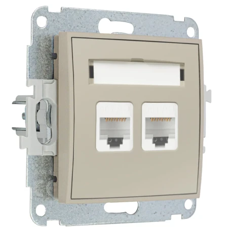 Karlik Seria Mini Mechanizm gniazda komputerowego podwójnego 2xRJ45, kat. 5e, 8-stykowy kolor taupe symbol 60MGK-2