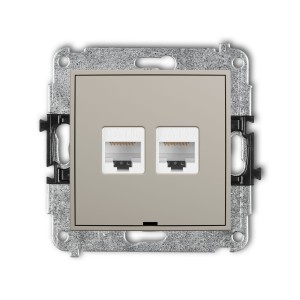 Karlik Seria Mini Mechanizm gniazda komputerowego podwójnego 2xRJ45, kat. 5e, 8-stykowy, bez pola opisowego kolor taupe symbol 60MGKBO-2