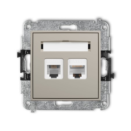 Karlik Seria Mini Mechanizm gniazda telefonicznego pojedynczego 1xRJ11 + komputerowego pojedynczego 1xRJ45, kat. 5e, 8-stykowy, beznarzędziowe kolor taupe symbol 60MGTK