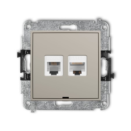 Karlik Seria Mini Mechanizm gniazda telefonicznego pojedynczego 1xRJ11 + komputerowego pojedynczego 1xRJ45, kat. 5e, 8-stykowy, beznarzędziowe, bez pola opisowego kolor taupe symbol 60MGTKBO