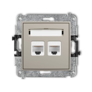 Karlik Seria Mini Mechanizm gniazda komputerowego podwójnego 2xRJ45, kat. 6, 8-stykowy kolor taupe symbol 60MGK-4
