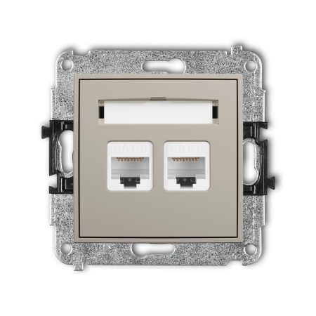 Karlik Seria Mini Mechanizm gniazda komputerowego podwójnego 2xRJ45, kat. 6, 8-stykowy kolor taupe symbol 60MGK-4