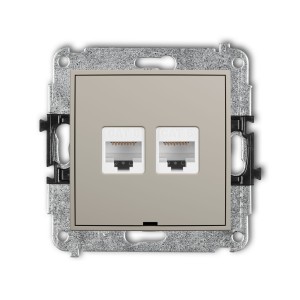 Karlik Seria Mini Mechanizm gniazda komputerowego podwójnego 2xRJ45, kat. 6, 8-stykowy, bez pola opisowego kolor taupe symbol 60MGKBO-4