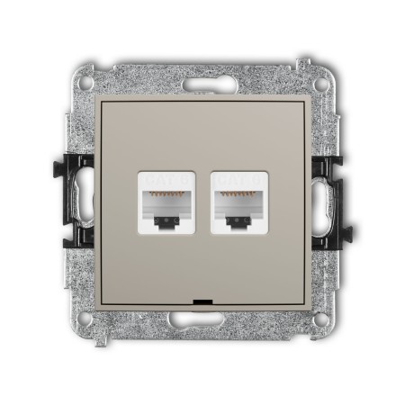 Karlik Seria Mini Mechanizm gniazda komputerowego podwójnego 2xRJ45, kat. 6, 8-stykowy, bez pola opisowego kolor taupe symbol 60MGKBO-4