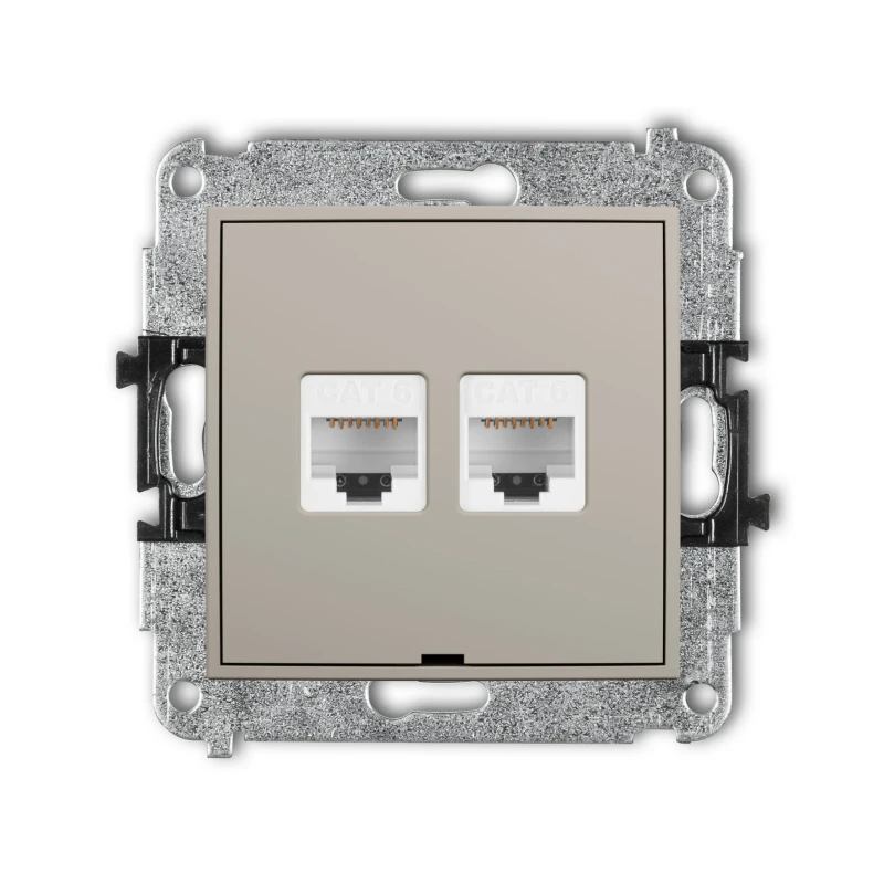 Karlik Seria Mini Mechanizm gniazda komputerowego podwójnego 2xRJ45, kat. 6, 8-stykowy, bez pola opisowego kolor taupe symbol 60MGKBO-4