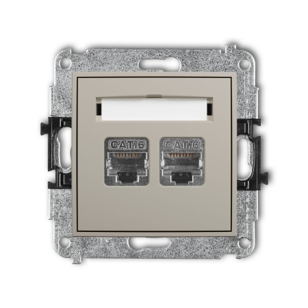 Karlik Seria Mini Mechanizm gniazda komputerowego podwójnego 2xRJ45, kat. 6, ekranowany, 8-stykowy kolor taupe symbol 60MGK-6