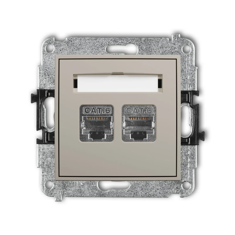 Karlik Seria Mini Mechanizm gniazda komputerowego podwójnego 2xRJ45, kat. 6, ekranowany, 8-stykowy kolor taupe symbol 60MGK-6