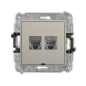 Karlik Seria Mini Mechanizm gniazda komputerowego podwójnego 2xRJ45, kat. 6, ekranowany, 8-stykowy, bez pola opisowego kolor taupe symbol 60MGKBO-6