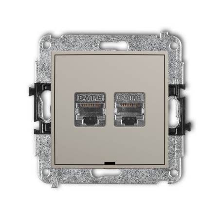 Karlik Seria Mini Mechanizm gniazda komputerowego podwójnego 2xRJ45, kat. 6, ekranowany, 8-stykowy, bez pola opisowego kolor taupe symbol 60MGKBO-6
