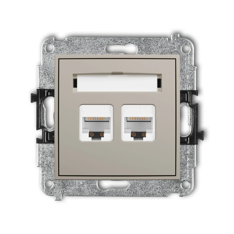 Karlik Seria Mini Mechanizm gniazda komputerowego podwójnego 2xRJ45, kat. 6A, 8-stykowy kolor taupe symbol 60MGK-8