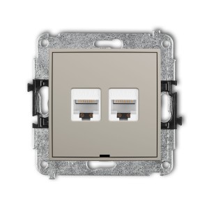 Karlik Seria Mini Mechanizm gniazda komputerowego podwójnego 2xRJ45, kat. 6A, 8-stykowy, bez pola opisowego kolor taupe symbol 60MGKBO-8