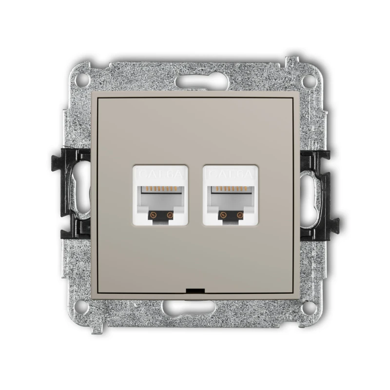 Karlik Seria Mini Mechanizm gniazda komputerowego podwójnego 2xRJ45, kat. 6A, 8-stykowy, bez pola opisowego kolor taupe symbol 60MGKBO-8