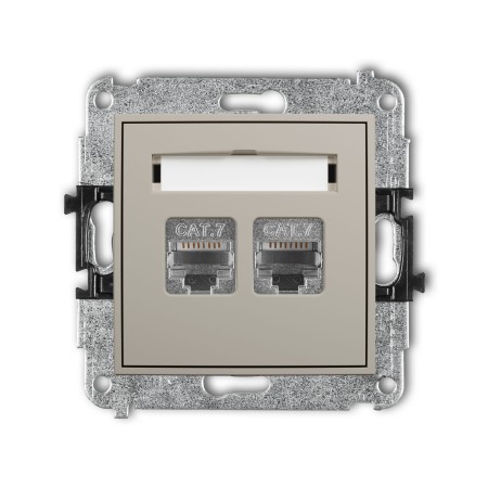 Karlik Seria Mini Mechanizm gniazda komputerowego podwójnego 2xRJ45, kat. 7, ekranowany, 8-stykowy kolor taupe symbol 60MGK-10