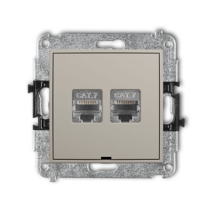 Karlik Seria Mini Mechanizm gniazda komputerowego podwójnego 2xRJ45, kat. 7, ekranowany, 8-stykowy, bez pola opisowego kolor taupe symbol 60MGKBO-10