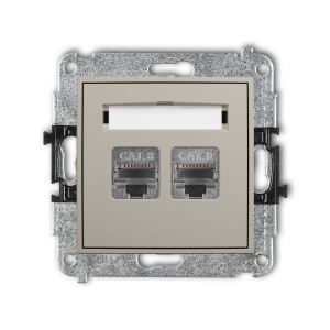 Karlik Seria Mini Mechanizm gniazda komputerowego podwójnego 2xRJ45, kat. 8, ekranowany, 8-stykowy kolor taupe symbol 60MGK-12