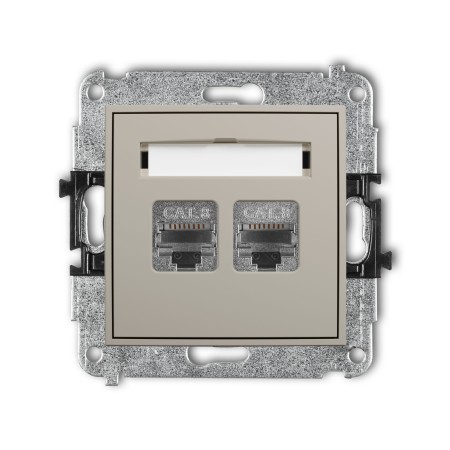 Karlik Seria Mini Mechanizm gniazda komputerowego podwójnego 2xRJ45, kat. 8, ekranowany, 8-stykowy kolor taupe symbol 60MGK-12