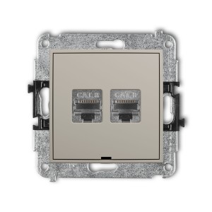 Karlik Seria Mini Mechanizm gniazda komputerowego podwójnego 2xRJ45, kat. 8, ekranowany, 8-stykowy, bez pola opisowego kolor taupe symbol 60MGKBO-12