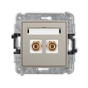 Karlik Seria Mini Mechanizm gniazda głośnikowego pojedynczego (typu banan - czerwony i czarny, pozłacany, 4 mm2, do lutowania) kolor taupe symbol 60MGG-3