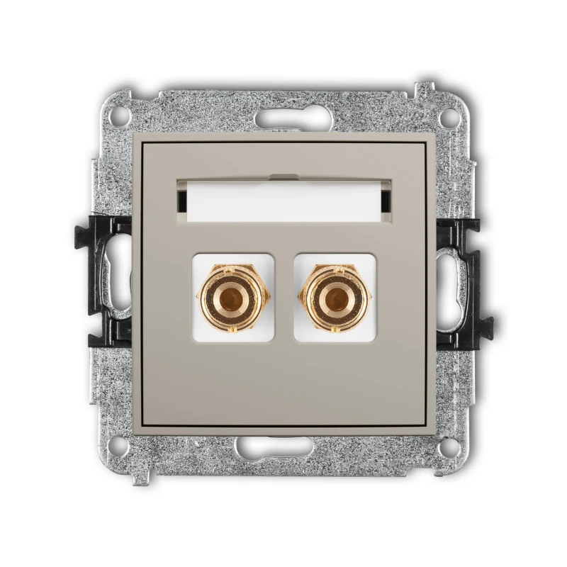 Karlik Seria Mini Mechanizm gniazda głośnikowego pojedynczego (typu banan - czerwony i czarny, pozłacany, 4 mm2, do lutowania) kolor taupe symbol 60MGG-3