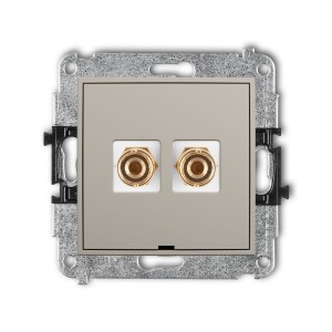 Karlik Seria Mini Mechanizm gniazda głośnikowego pojedynczego, bez pola opisowego (typu banan - czerwony i czarny, pozłacany, 4 mm2, do lutowania) kolor taupe symbol 60MGGBO-3
