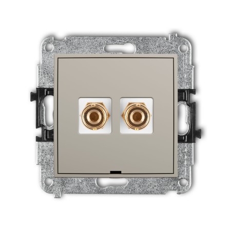 Karlik Seria Mini Mechanizm gniazda głośnikowego pojedynczego, bez pola opisowego (typu banan - czerwony i czarny, pozłacany, 4 mm2, do lutowania) kolor taupe symbol 60MGGBO-3