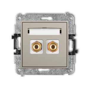 Karlik Seria Mini Mechanizm gniazda głośnikowego pojedynczego (typu banan - czerwony i czarny, pozłacany, 4 mm2, skręcany) kolor taupe symbol 60MGG-4
