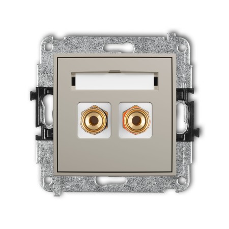 Karlik Seria Mini Mechanizm gniazda głośnikowego pojedynczego (typu banan - czerwony i czarny, pozłacany, 4 mm2, skręcany) kolor taupe symbol 60MGG-4