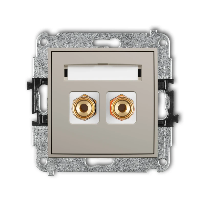 Karlik Seria Mini Mechanizm gniazda głośnikowego pojedynczego (typu banan - czerwony i czarny, pozłacany, 4 mm2, skręcany) kolor taupe symbol 60MGG-4