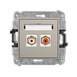 Karlik Seria Mini Mechanizm gniazda podwójnego RCA (typu cinch - biały i czerwony, pozłacany) kolor taupe symbol 60MGRCA-2