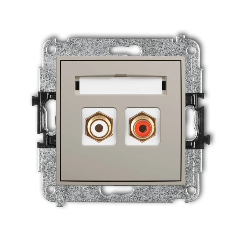 Karlik Seria Mini Mechanizm gniazda podwójnego RCA (typu cinch - biały i czerwony, pozłacany) kolor taupe symbol 60MGRCA-2