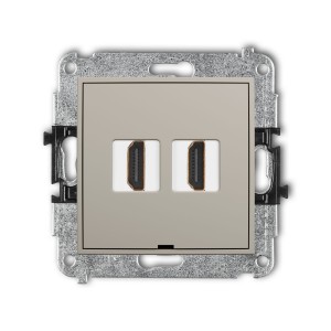 Karlik Seria Mini Mechanizm gniazda podwójnego HDMI 2.0, 4K, bez pola opisowego kolor taupe symbol 60MHDMIBO-4