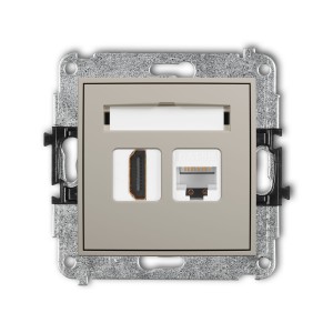 Karlik Seria Mini Mechanizm gniazda pojedynczego HDMI 2.0, 4K + gniazda komp. poj. 1xRJ45, kat. 5e, 8-stykowy kolor taupe symbol 60MGHK
