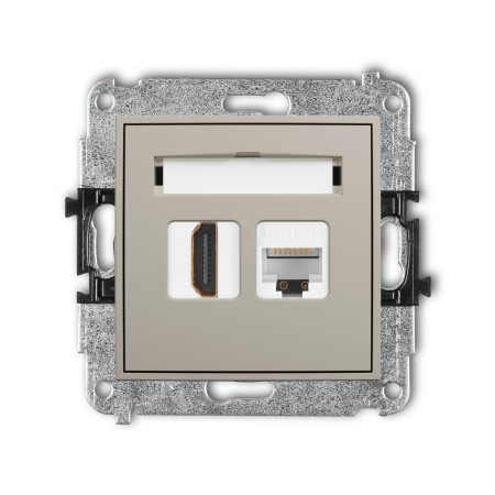Karlik Seria Mini Mechanizm gniazda pojedynczego HDMI 2.0, 4K + gniazda komp. poj. 1xRJ45, kat. 5e, 8-stykowy kolor taupe symbol 60MGHK