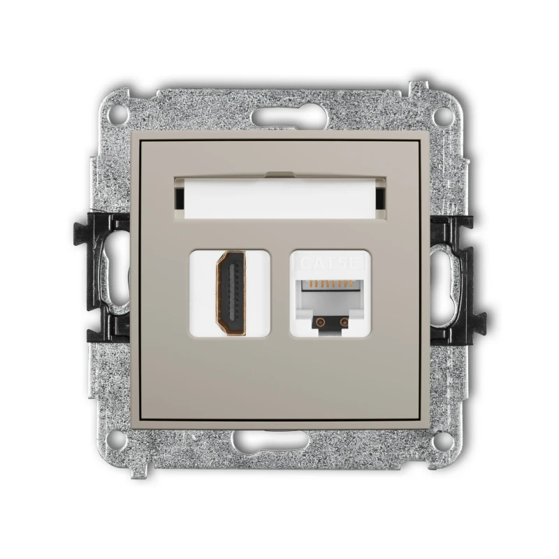 Karlik Seria Mini Mechanizm gniazda pojedynczego HDMI 2.0, 4K + gniazda komp. poj. 1xRJ45, kat. 5e, 8-stykowy kolor taupe symbol 60MGHK