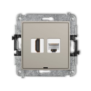 Karlik Seria Mini Mechanizm gniazda pojedynczego HDMI 2.0, 4K + gniazda komp. poj. 1xRJ45, kat. 5e, 8-stykowy, bez pola opisowego kolor taupe symbol 60MGHKBO
