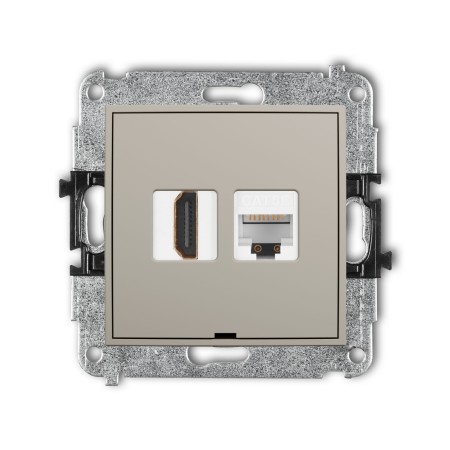 Karlik Seria Mini Mechanizm gniazda pojedynczego HDMI 2.0, 4K + gniazda komp. poj. 1xRJ45, kat. 5e, 8-stykowy, bez pola opisowego kolor taupe symbol 60MGHKBO