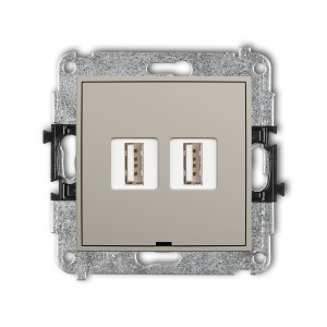 Karlik Seria Mini Mechanizm gniazda podwójnego 2xUSB A-A 2.0, bez pola opisowego kolor taupe symbol 60MGUSBBO-2