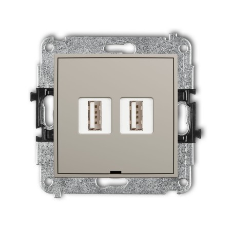 Karlik Seria Mini Mechanizm gniazda podwójnego 2xUSB A-A 2.0, bez pola opisowego kolor taupe symbol 60MGUSBBO-2