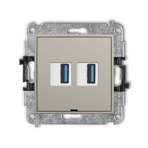Karlik Seria Mini Mechanizm gniazda podwójnego 2xUSB A-A 3.0, bez pola opisowego kolor taupe symbol 60MGUSBBO-6