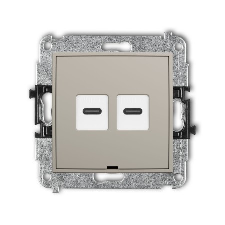 Karlik Seria Mini Mechanizm gniazda podwójnego 2xUSB C-C, bez pola opisowego kolor taupe symbol 60MGUSBBO-8