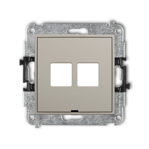Karlik Seria Mini Mechanizm gniazda multimedialnego podwójnego bez modułu, bez pola opisowego (standard Keystone) kolor taupe symbol 60MGMBO-2P