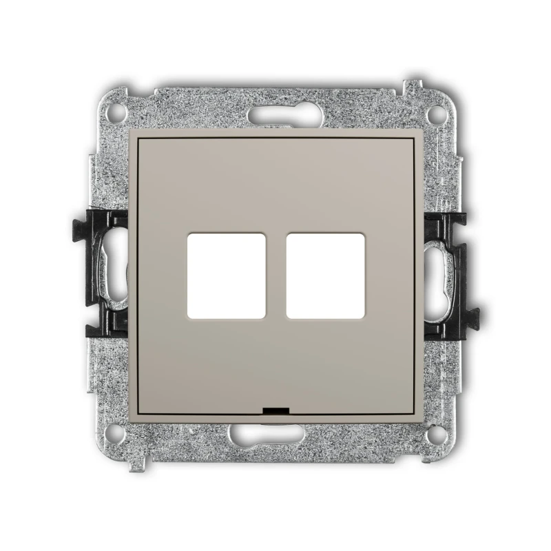 Karlik Seria Mini Mechanizm gniazda multimedialnego podwójnego bez modułu, bez pola opisowego (standard Keystone) kolor taupe symbol 60MGMBO-2P