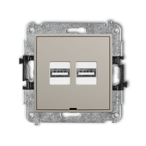 Karlik Seria Mini Mechanizm ładowarki USB podwójnej 2xUSB A, 15,5W max., 5V, 3.1A, bez pola opisowego kolor taupe symbol 60MCUSBBO-6