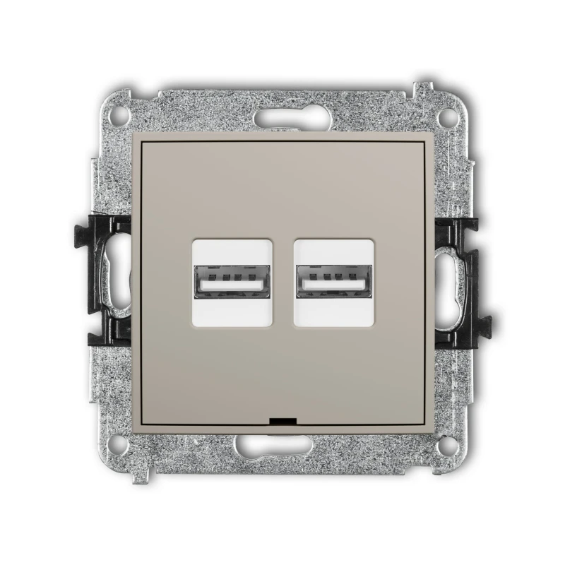 Karlik Seria Mini Mechanizm ładowarki USB podwójnej 2xUSB A, 15,5W max., 5V, 3.1A, bez pola opisowego kolor taupe symbol 60MCUSBBO-6