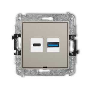 Karlik Seria Mini Mechanizm ładowarki USB podwójnej USB C + USB A, 20W max., bez pola opisowego kolor taupe symbol 60MCUSBBO-8