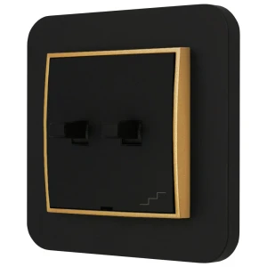 Włącznik schodowy podwójny w stylu USA ramka zaokrąglona seria Mini kolor czarny mat/złoty