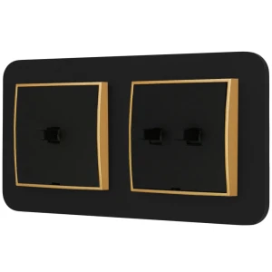 Włącznik pojedynczy i podwójny w stylu USA ramka zaokrąglona seria Mini kolor czarny mat/złoty