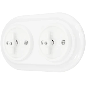 Łącznik 2x pojedynczy/schodowy obrotowy ceramiczny biały z ramką okrągłą