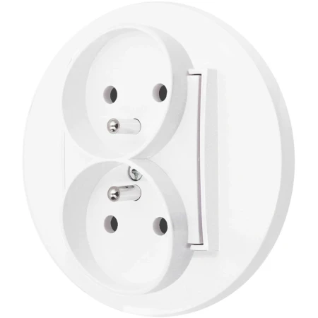 Gniazdo podwójne z ramką okrągłą seria MINI kolor biały mat
