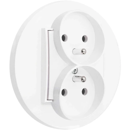 Gniazdo podwójne z ramką okrągłą seria MINI kolor biały mat